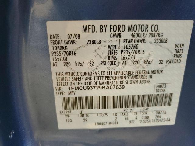 1FMCU93729KA07639 - 2009 FORD ESCAPE XLT BLUE photo 13