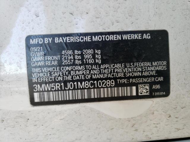3MW5R1J01M8C10289 - 2021 BMW 330I WHITE photo 13