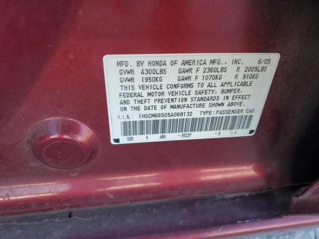 1HGCM66505A068132 - 2005 HONDA ACCORD EX RED photo 12