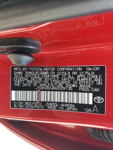 JTDKN3DU8A0009135 - 2010 TOYOTA PRIUS RED photo 12