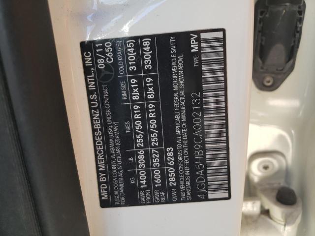 4JGDA5HB9CA002132 - 2012 MERCEDES-BENZ ML 350 4MATIC WHITE photo 13