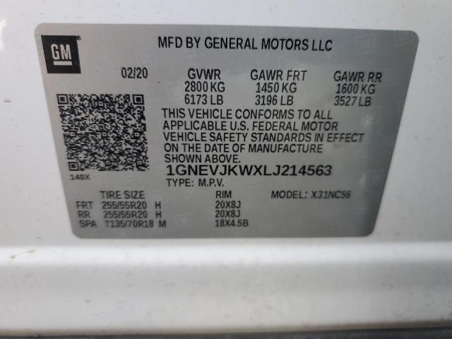 1GNEVJKWXLJ214563 - 2020 CHEVROLET TRAVERSE RS WHITE photo 14