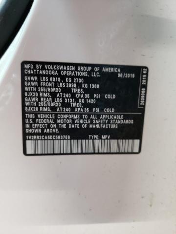 1V2RR2CA5KC583758 - 2019 VOLKSWAGEN ATLAS SEL WHITE photo 12