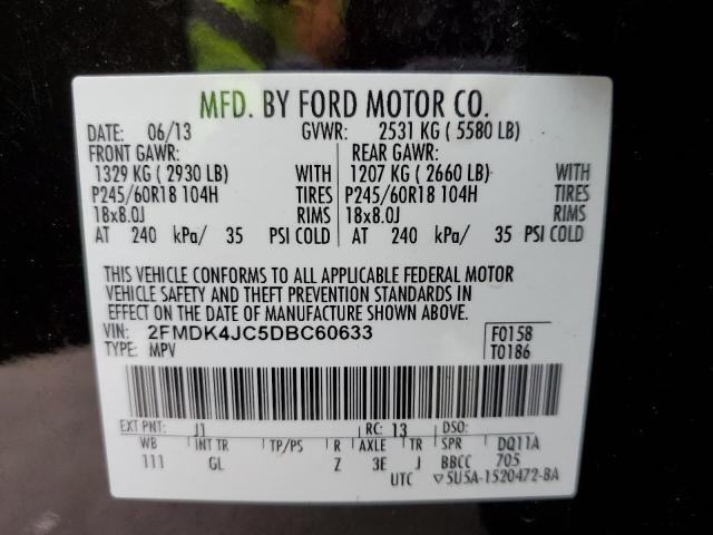 2FMDK4JC5DBC60633 - 2013 FORD EDGE SEL BLACK photo 12