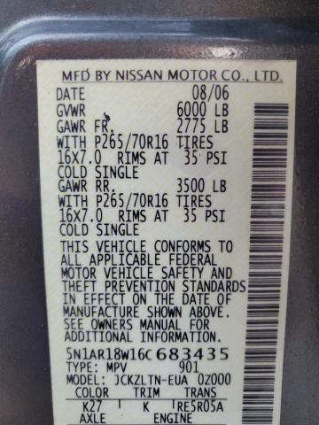 5N1AR18W16C683435 - 2006 NISSAN PATHFINDER LE ნაცრისფერი ფოტო 13