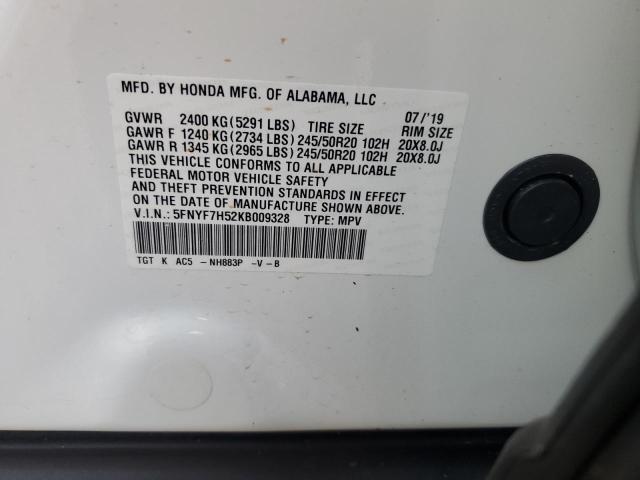 5FNYF7H52KB009328 - 2019 HONDA PASSPORT EXL Beyaz fotoğraf 13