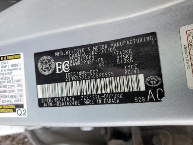 2T1KR32E55C888525 - 2005 TOYOTA COROLLA MA XR SILVER photo 13