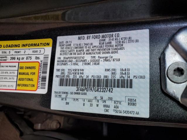 3FA6P0T97GR232742 - 2016 FORD FUSION SE GRAY photo 12