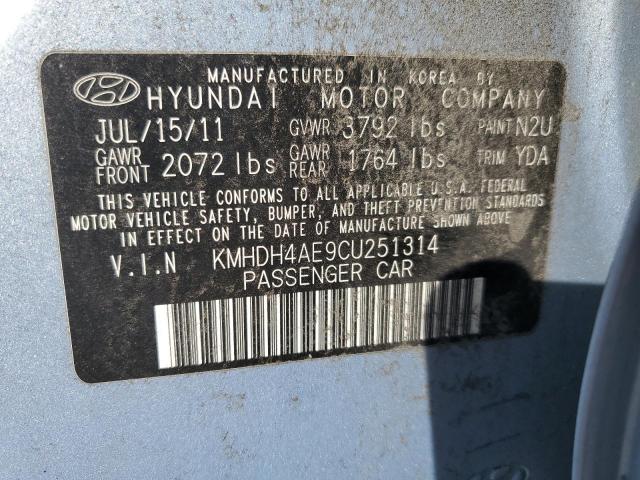 KMHDH4AE9CU251314 - 2012 HYUNDAI ELANTRA GLS BLUE photo 12