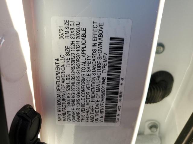 5FNYF7H55MB010945 - 2021 HONDA PASSPORT EXL თეთრი ფოტო 13