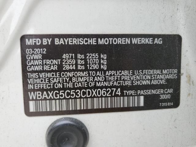 WBAXG5C53CDX06274 - 2012 BMW 528 I WHITE photo 13