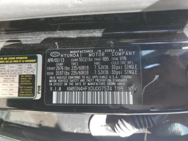 KM8SN4HFXDU007574 - 2013 HYUNDAI SANTA FE GLS BLACK photo 13