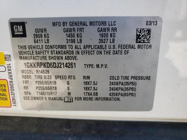 1GKKRPKD6DJ214261 - 2013 GMC ACADIA SLE WHITE photo 13