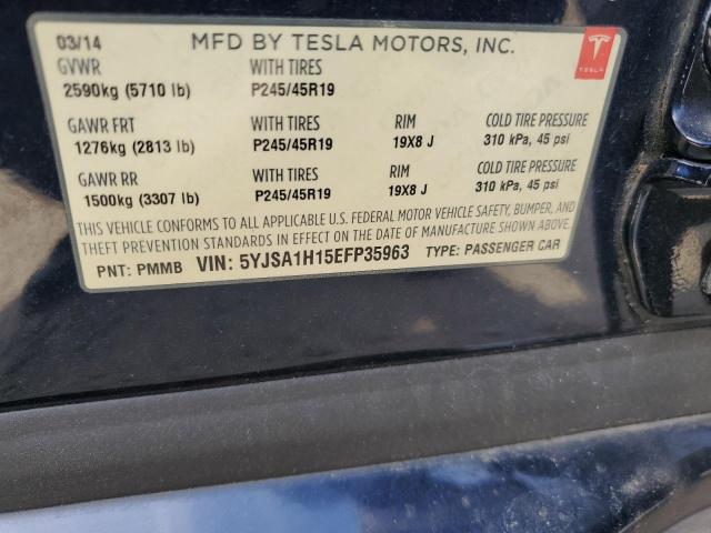 5YJSA1H15EFP35963 - 2014 TESLA MODEL S ლურჯი ფოტო 13