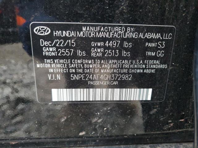 5NPE24AF4GH372982 - 2016 HYUNDAI SONATA SE BLACK photo 12