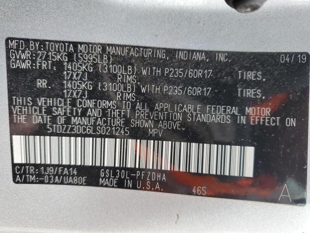 5TDZZ3DC6LS021245 - 2020 TOYOTA SIENNA L SILVER photo 13