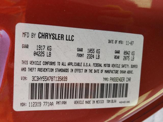 3C3HY55X78T135039 - 2008 CHRYSLER PT CRUISER TOURING RED photo 12