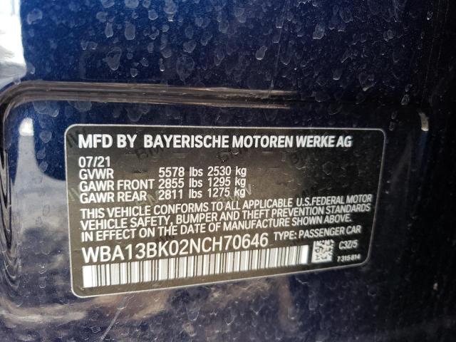 WBA13BK02NCH70646 - 2022 BMW M550XI BLUE photo 12