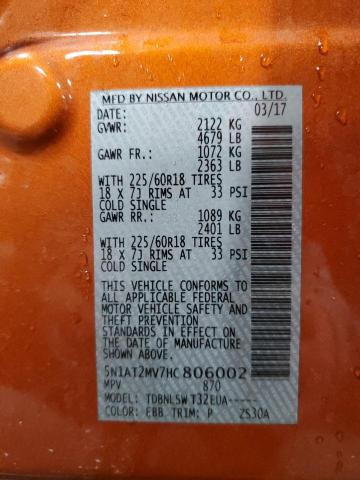 5N1AT2MV7HC806002 - 2017 NISSAN ROGUE SV ORANGE photo 13