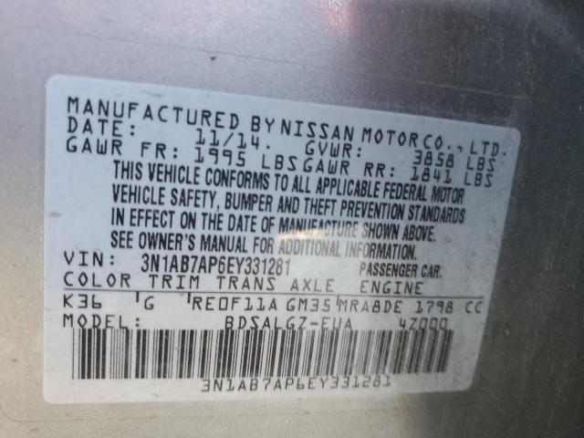 3N1AB7AP6EY331281 - 2014 NISSAN SENTRA S SILVER photo 13