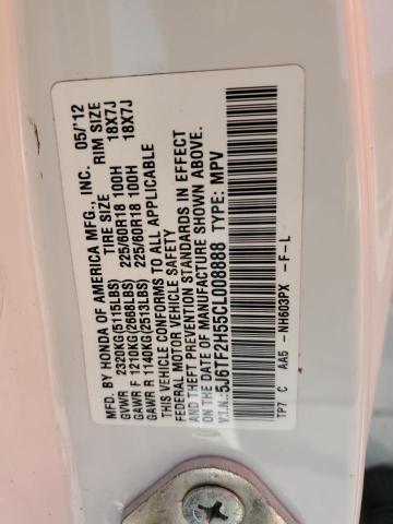 5J6TF2H55CL008888 - 2012 HONDA CROSSTOUR EXL თეთრი ფოტო 12