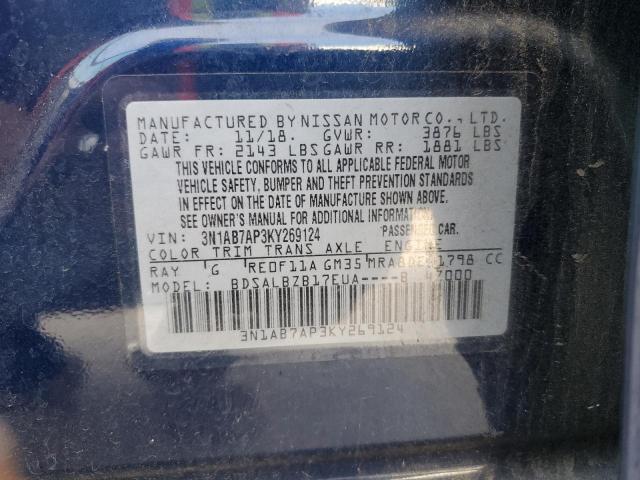 3N1AB7AP3KY269124 - 2019 NISSAN SENTRA S BLUE photo 13