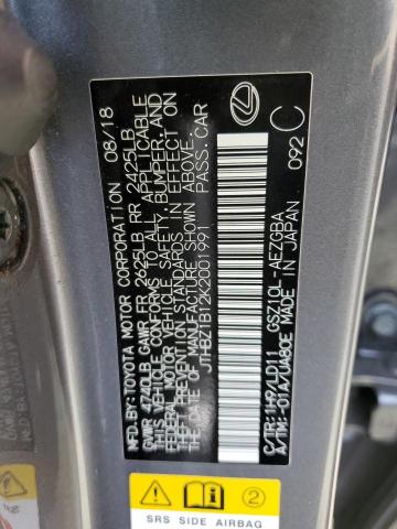 JTHBZ1B12K2001991 - 2019 LEXUS ES 350 GRAY photo 12