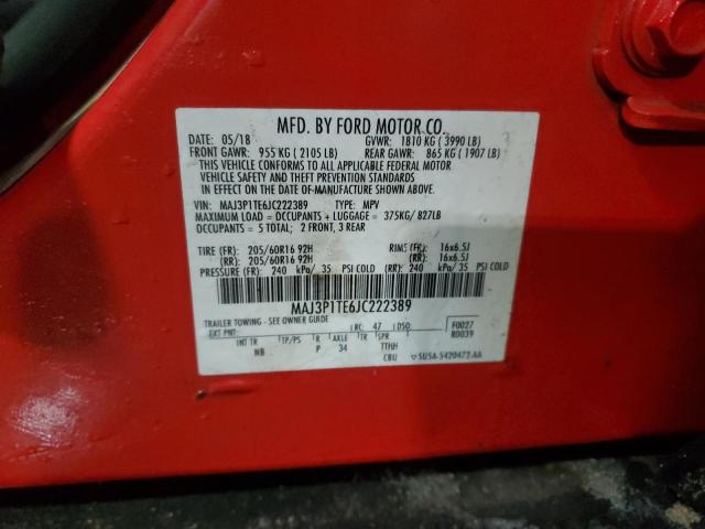 MAJ3P1TE6JC222389 - 2018 FORD ECOSPORT SE წითელი ფოტო 13