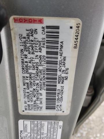 JTDBE32K930171229 - 2003 TOYOTA CAMRY LE SILVER photo 12