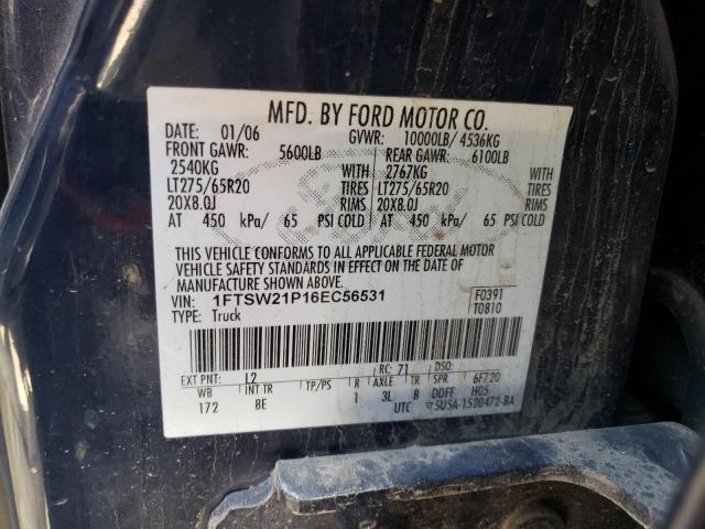 1FTSW21P16EC56531 - 2006 FORD F250 SUPER DUTY BLUE photo 13