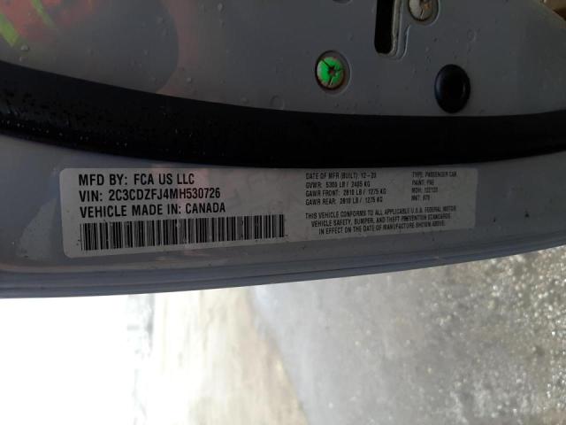 2C3CDZFJ4MH530726 - 2021 DODGE CHALLENGER R/T SCAT PACK GRAY photo 10