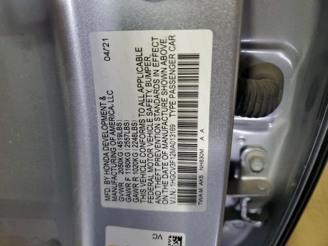 1HGCV3F12MA013169 - 2021 HONDA ACCORD HYBRID SILVER photo 12