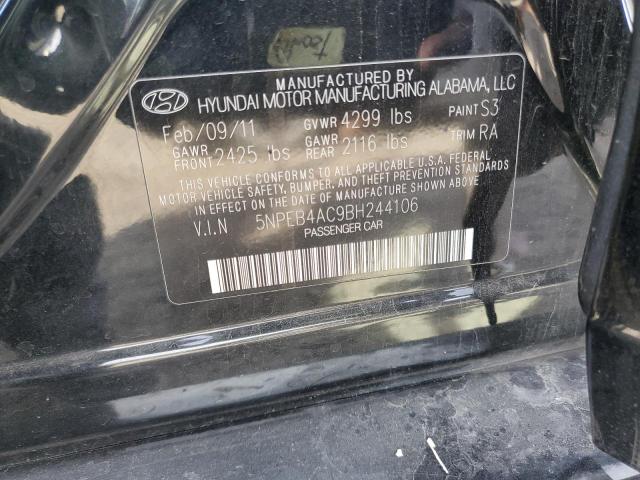 5NPEB4AC9BH244106 - 2011 HYUNDAI SONATA GLS BLACK photo 12