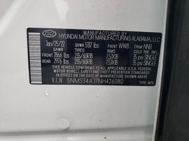 5NMS34AJ7NH426080 - 2022 HYUNDAI SANTA FE SEL Սպիտակ լուսանկար 13