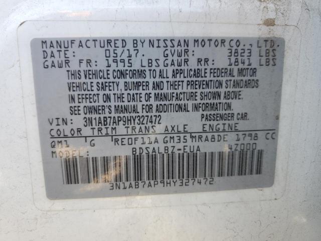 3N1AB7AP9HY327472 - 2017 NISSAN SENTRA S WHITE photo 13