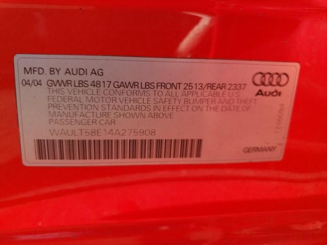 WAULT58E14A275908 - 2004 AUDI A4 3.0 QUATTRO RED photo 13