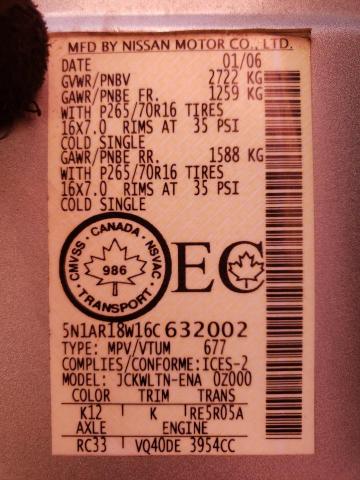 5N1AR18W16C632002 - 2006 NISSAN PATHFINDER LE ვერცხლისფერი ფოტო 13