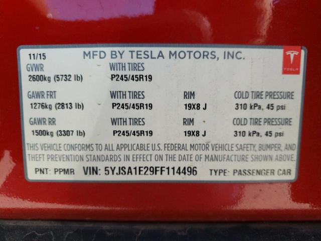 5YJSA1E29FF114496 - 2015 TESLA MODEL S RED photo 13