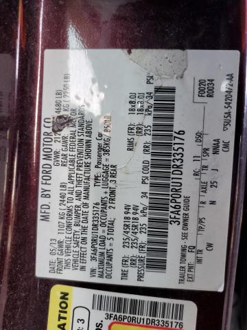 3FA6P0RU1DR335176 - 2013 FORD FUSION TITANIUM HEV PURPLE photo 12