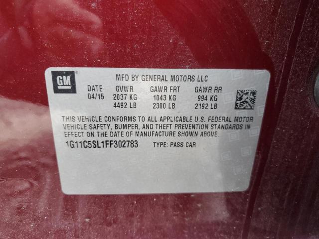 1G11C5SL1FF302783 - 2015 CHEVROLET MALIBU 1LT BURGUNDY photo 12
