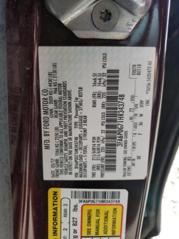 3FA6P0G71HR343748 - 2017 FORD FUSION S BURGUNDY photo 12