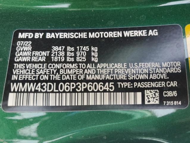 WMW43DL06P3P60645 - 2023 MINI COOPER S GREEN photo 13