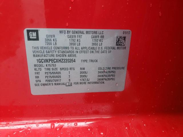 1GCVKPECXHZ220264 - 2017 CHEVROLET SILVERADO K1500 CUSTOM RED photo 12