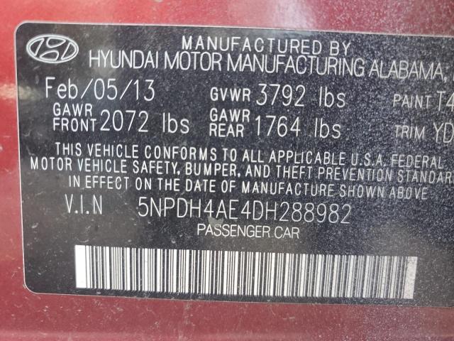 5NPDH4AE4DH288982 - 2013 HYUNDAI ELANTRA GLS MAROON photo 12