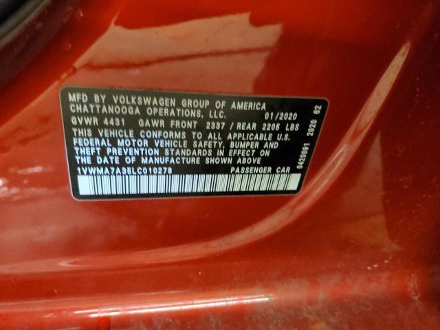 1VWMA7A35LC010278 - 2020 VOLKSWAGEN PASSAT R-LINE Qırmızı foto 12