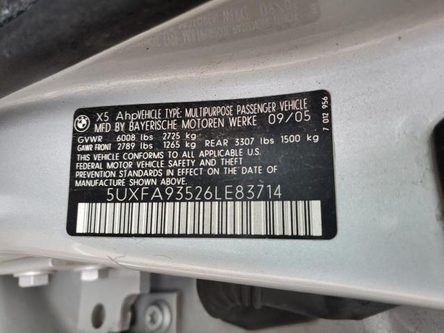 5UXFA93526LE83714 - 2006 BMW X5 4.8IS SILVER photo 12