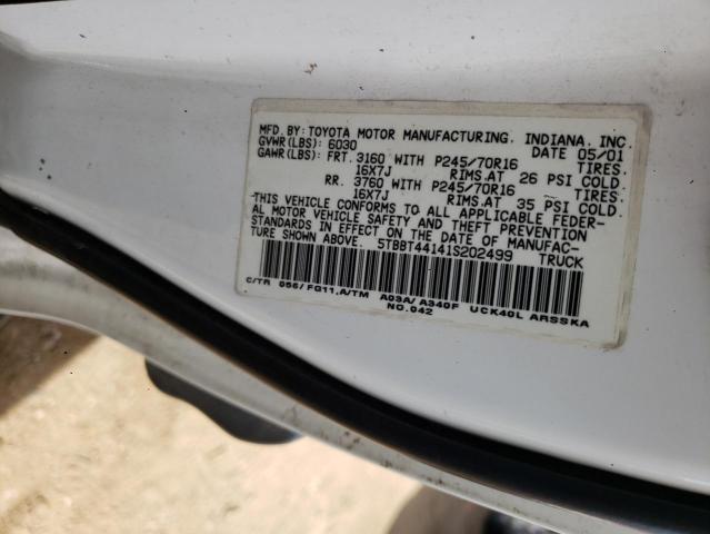 5TBBT44141S202499 - 2001 TOYOTA TUNDRA ACCESS CAB WHITE photo 12