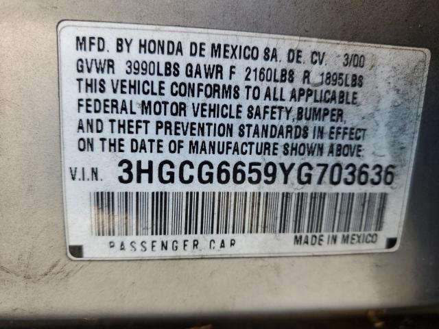 3HGCG6659YG703636 - 2000 HONDA ACCORD LX SILVER photo 12