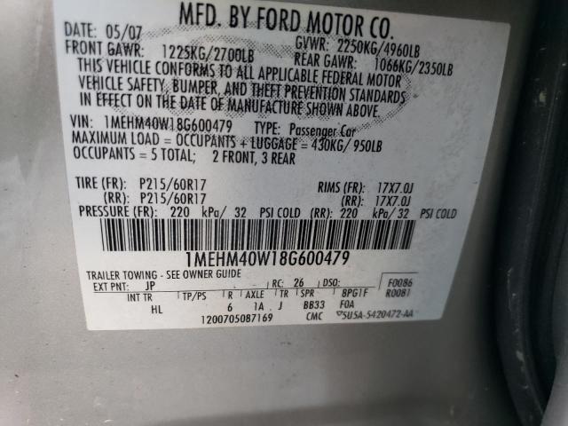 1MEHM40W18G600479 - 2008 MERCURY SABLE LUXURY SILVER photo 12