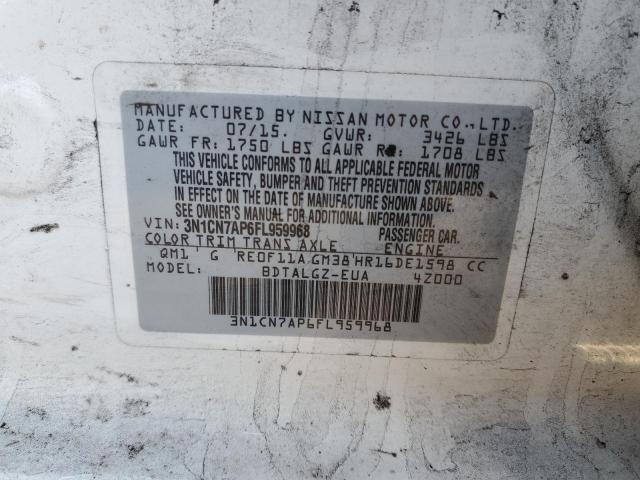 3N1CN7AP6FL959968 - 2015 NISSAN VERSA S WHITE photo 13